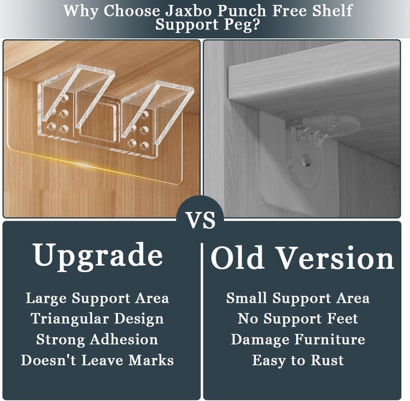 Jaxbo 12 Pcs Punch Free Shelf Support Peg，Self Adhesive Support Shelf Bracket，Strong Load Bearing for Shelves Kitchen Cabinet Book Closet - Image 5